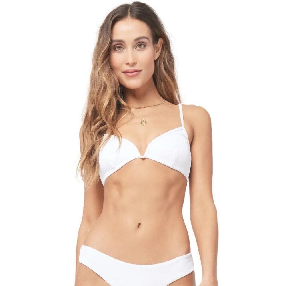 L Space Bikini Top Ribbed Women's White Wired Front Helena Size XS Pool Vacay